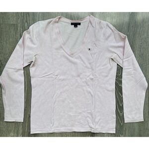 Tommy Hilfiger Sweater Women's Medium Pink V Neck Long Sleeve Casual Sweater